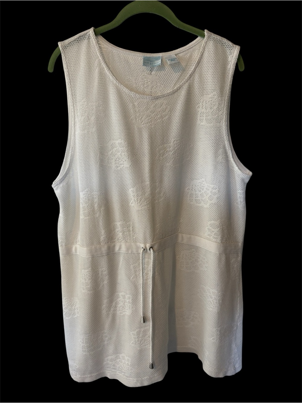 Kim Rogers White Sleeveless Mesh Drawstring Tank Coverup